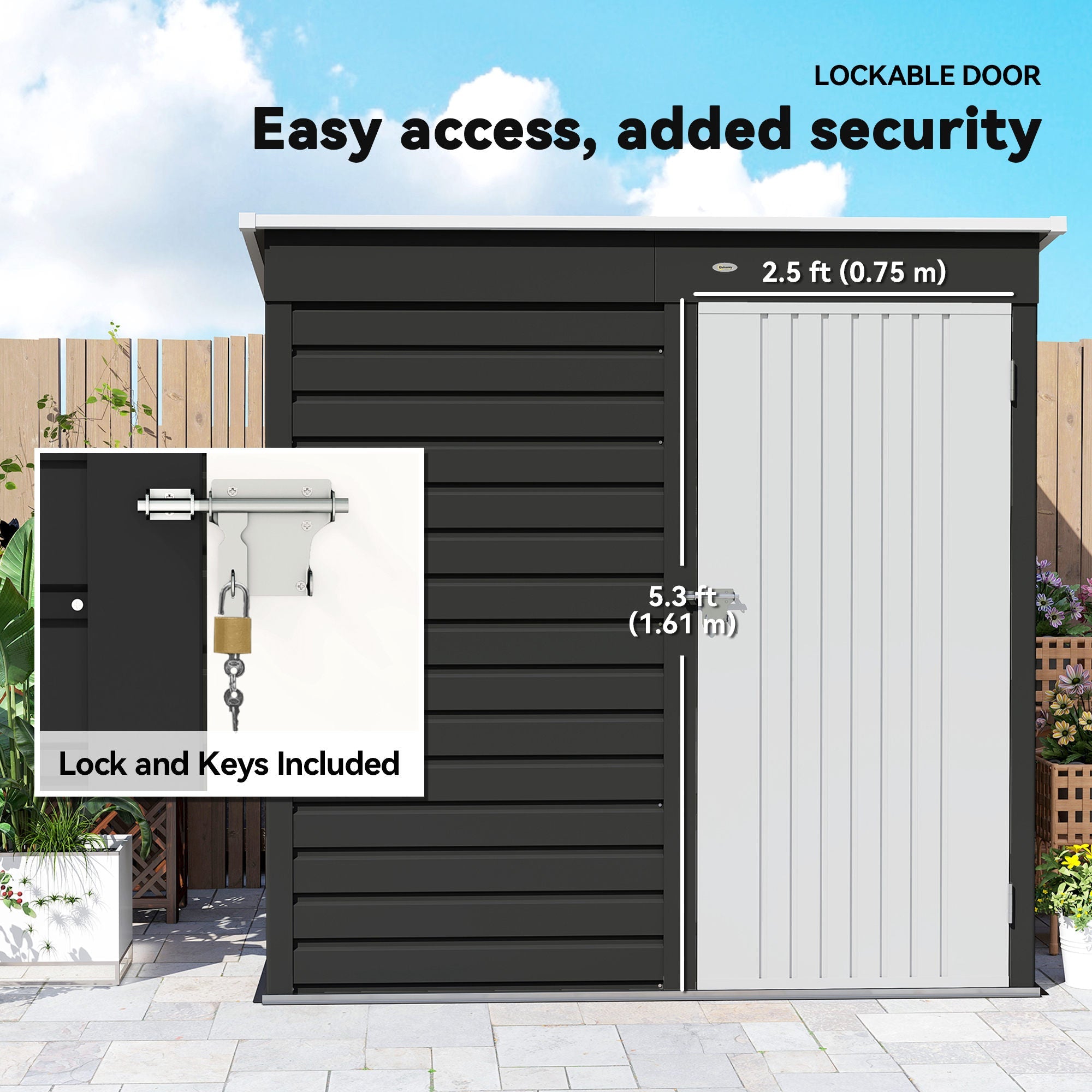 6 x 4ft Metal Garden Storage Shed, Outdoor Tool Storage Shed with Lockable Door and Gloves for Garden, Patio, Dark Grey Outsunny