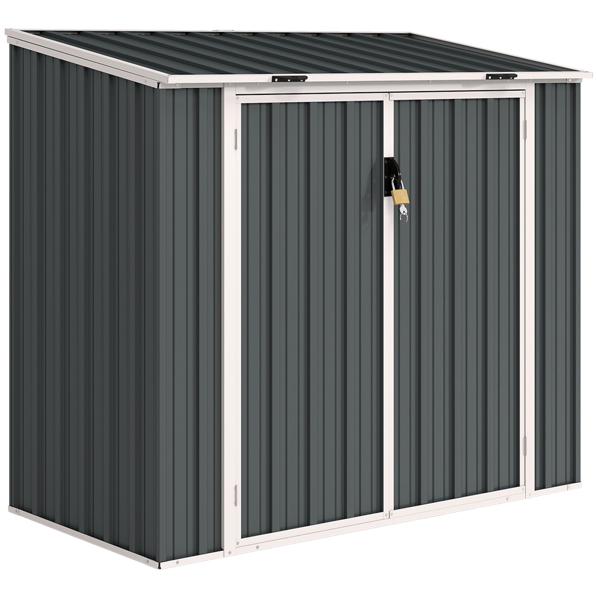 5ft x 3ft Garden 2-Bin Steel Storage Shed, Double Rubbish Storage Shed, Hide Dustbin w/ Locking Doors and Openable Lid Outsunny