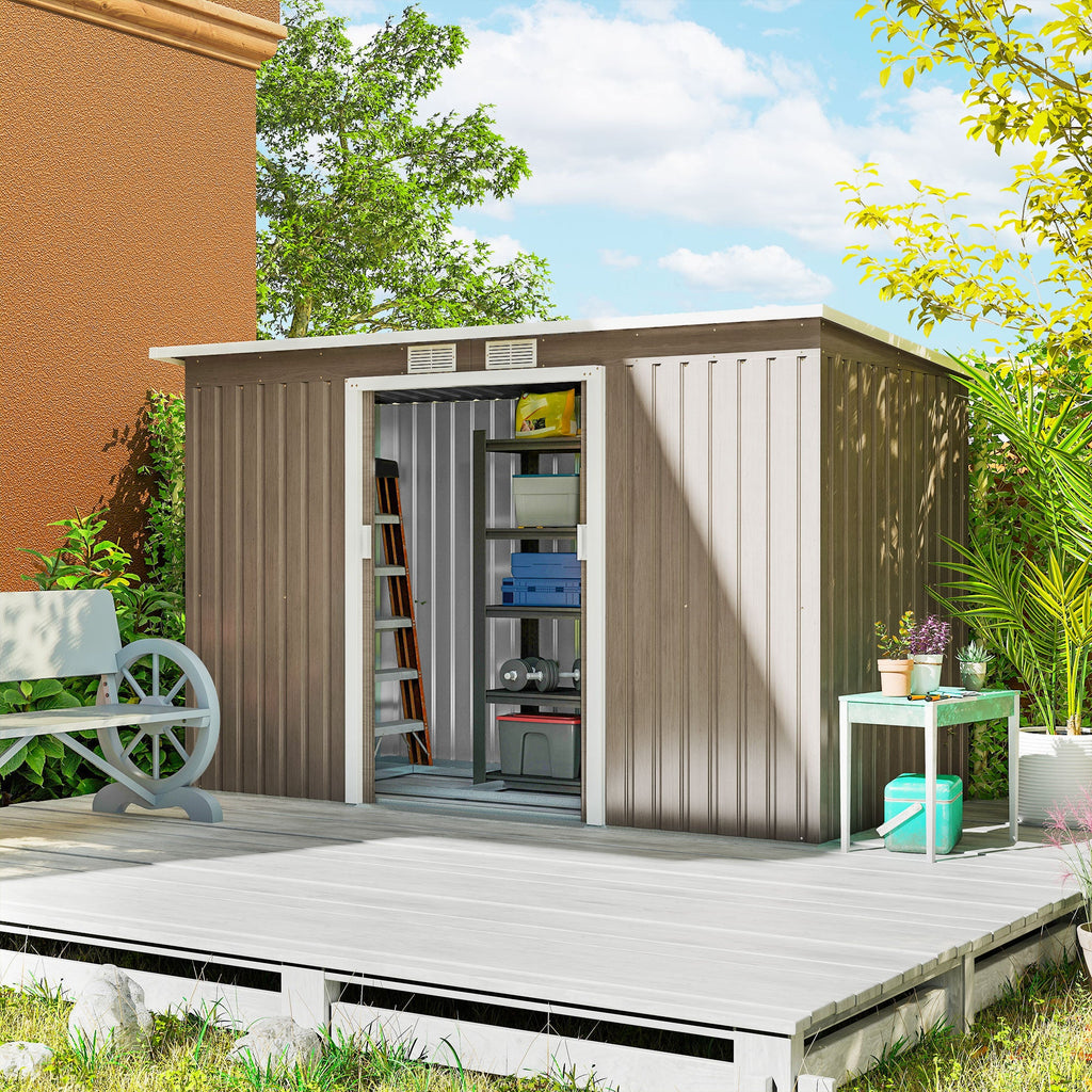 4 x 9ft Metal Shed, with Foundation Shed Outsunny