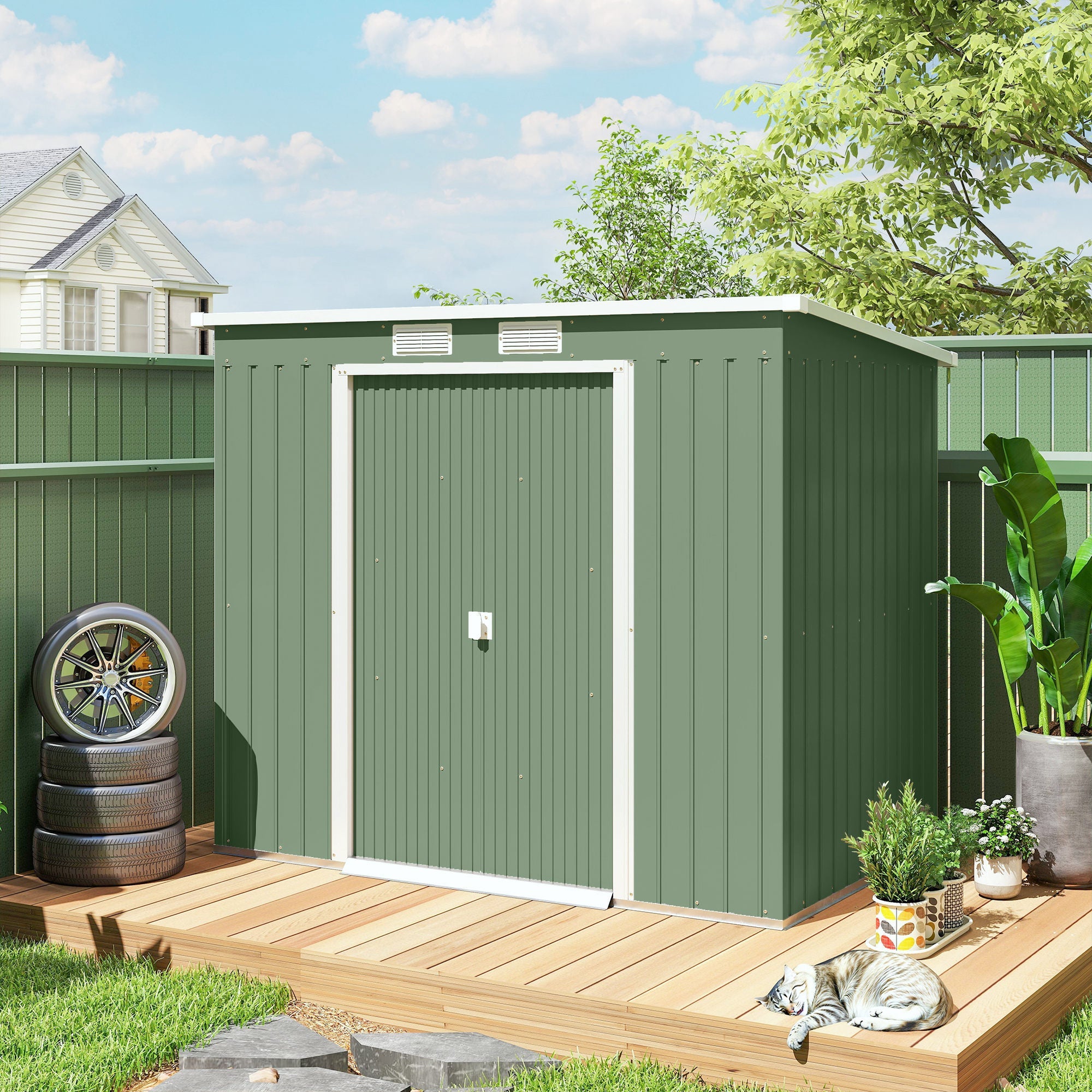 7 x 4ft Galvanised Steel Garden Shed, with Foundation Kit Outsunny