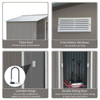 9 x 6FT Outdoor Garden Roofed Metal Storage Shed Tool Box with Foundation Ventilation & Doors Light Outsunny