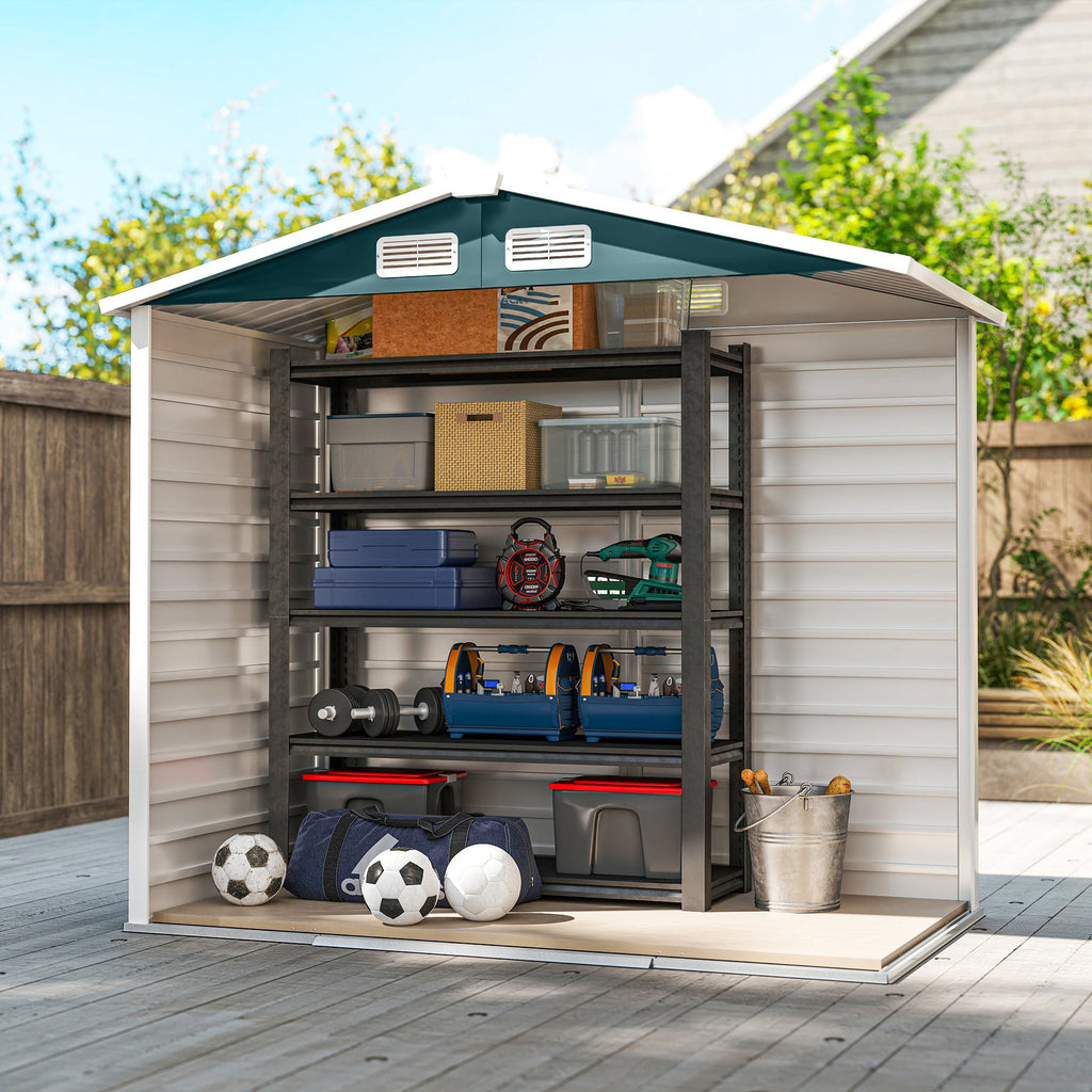 7 x 4ft Garden Shed, Easy to Assemble, Upgraded Galvanised Steel Frame with Foundation Kit, Double Doors with Lock, Outdoor Metal Shed with Vents and Gloves, Garden Storage Shed Outsunny