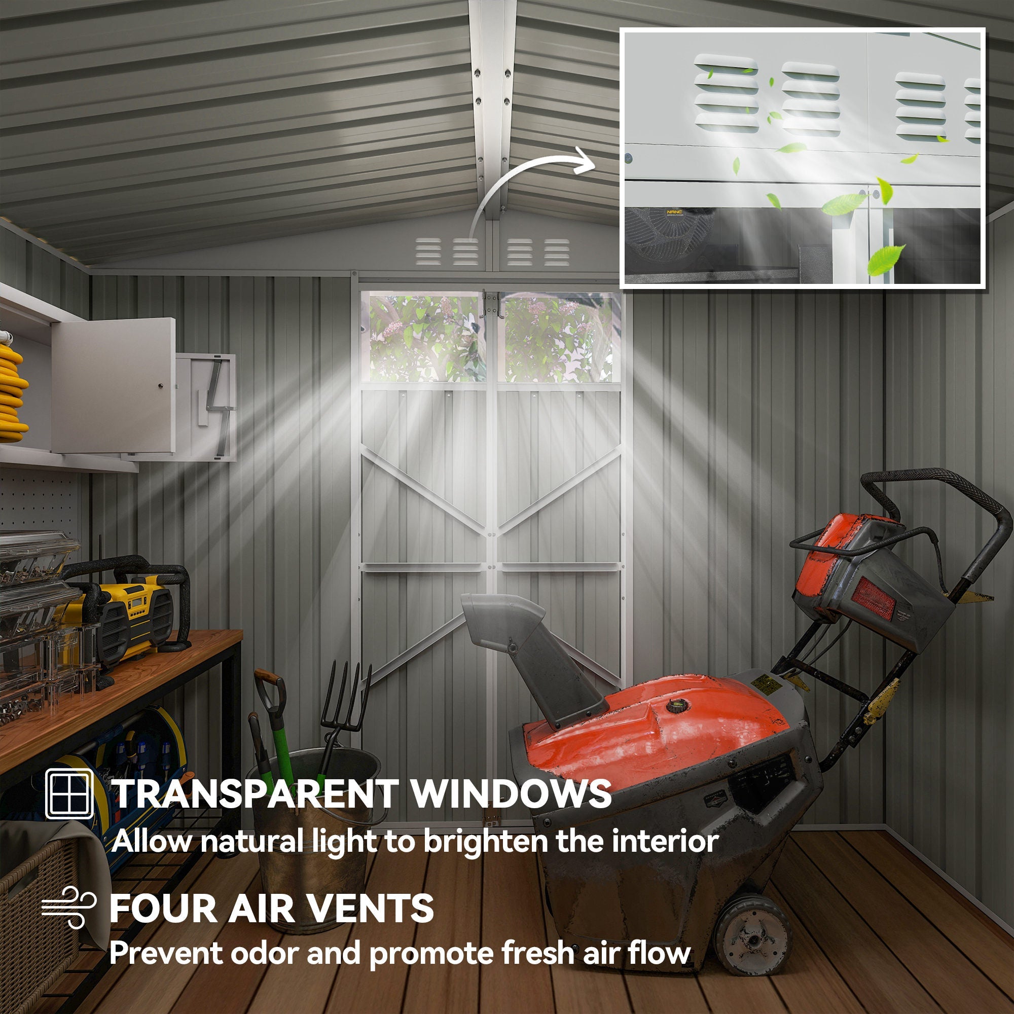 8 x 4 ft Metal Garden Shed, Garden Storage Shed with Window, 4 Vents and Lockable Door, Waterproof Galvanised Steel Tool Storage Cabinet Outsunny