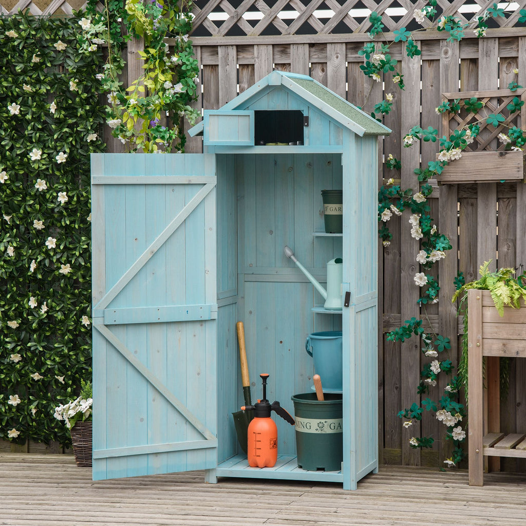 Garden Shed Vertical Utility 3 Shelves Shed Wood Outdoor Garden Tool Storage Unit Storage Cabinet, 77 x 54.2 x 179cm Outsunny