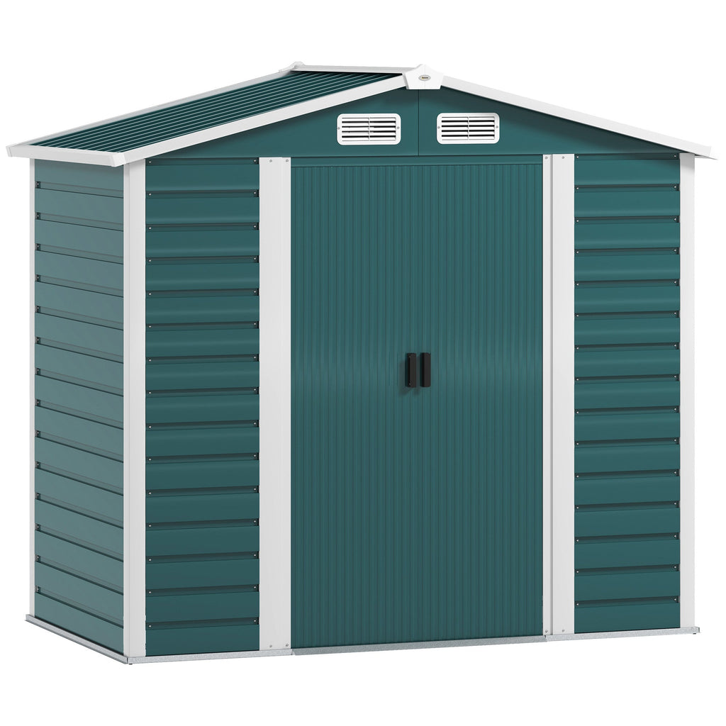 7 x 4ft Garden Shed, Easy to Assemble, Upgraded Galvanised Steel Frame with Foundation Kit, Double Doors with Lock, Outdoor Metal Shed with Vents and Gloves, Garden Storage Shed Outsunny