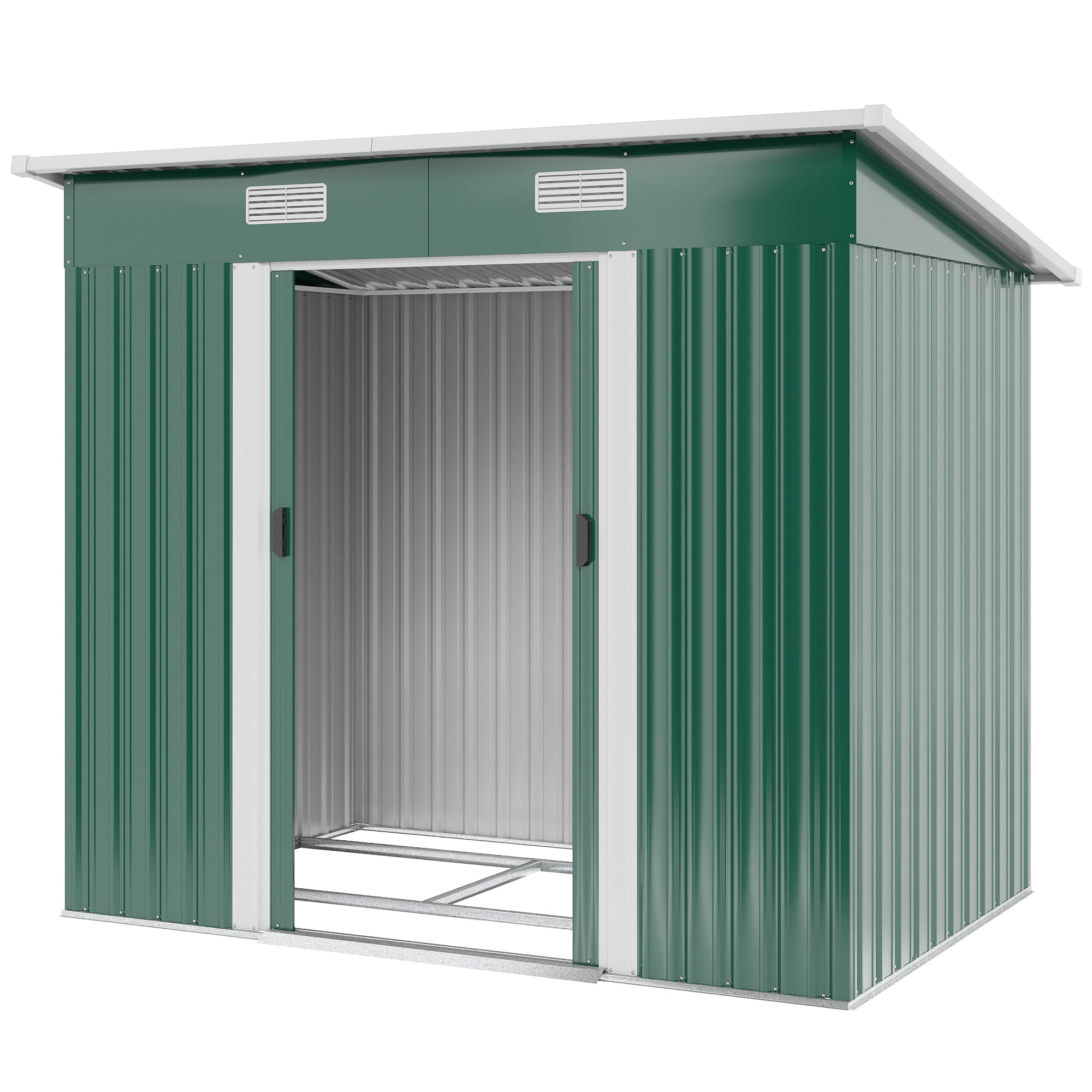 7 x 4ft Outdoor Storage Shed with Foundation Kit, Lean to Metal Garden Shed for Log, Rubbish Bin, Tool, Lawnmower, Bike, Patio and Lawn Use Outsunny