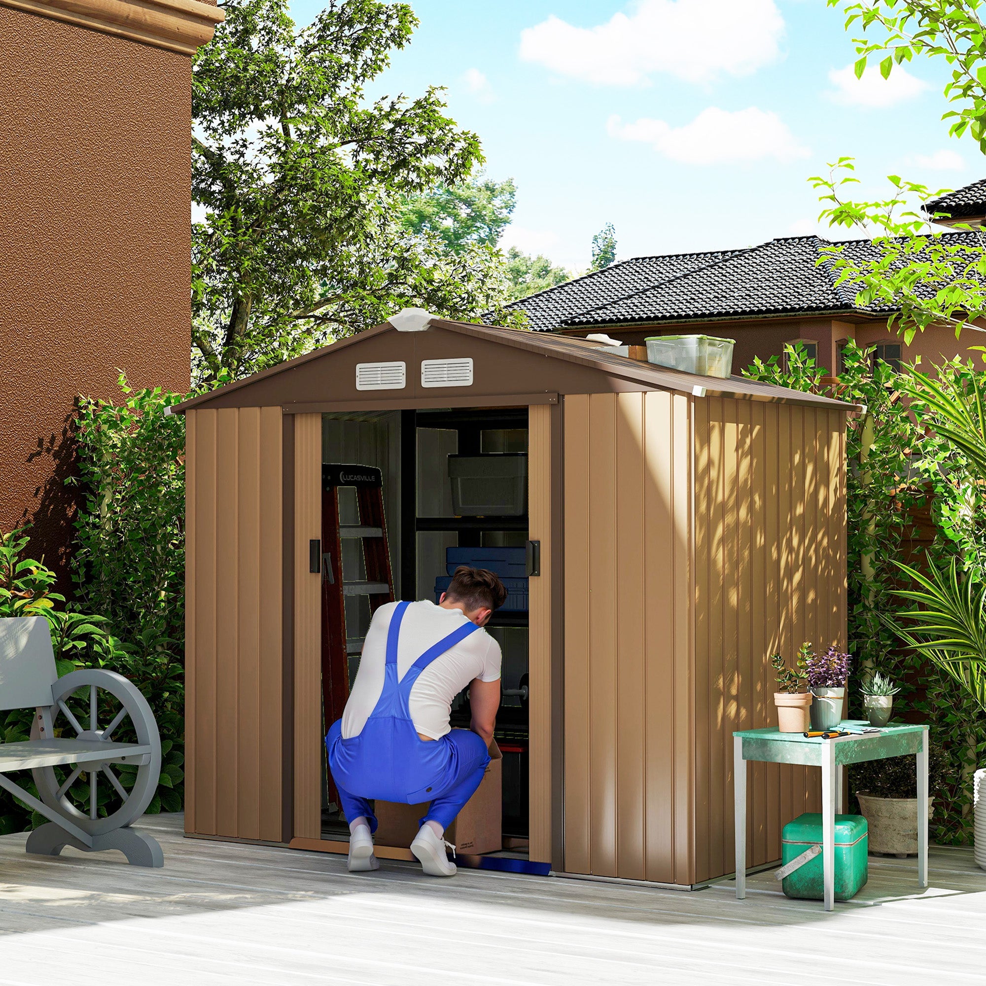 7 x 4ft Lockable Metal Garden Tool Storage Shed, Outdoor Storage Shed with Foundation and vents Outsunny