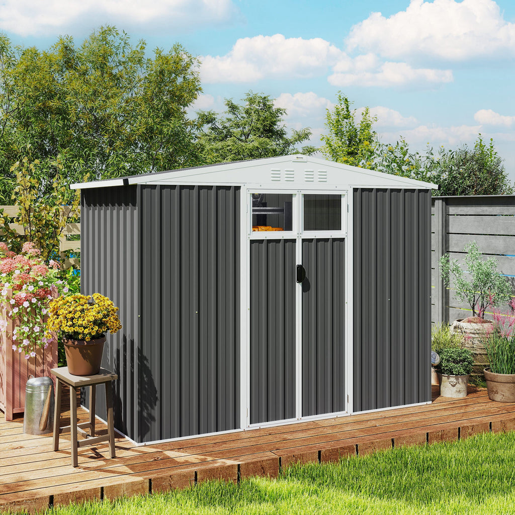 8 x 4 ft Metal Garden Shed, Garden Storage Shed with Window, 4 Vents and Lockable Door, Waterproof Galvanised Steel Tool Storage Cabinet Outsunny