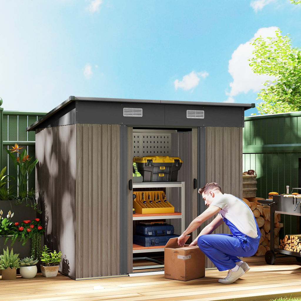 4 x 7ft Metal Shed Wood-Effect Outsunny