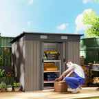 4 x 7ft Metal Shed Wood-Effect Outsunny