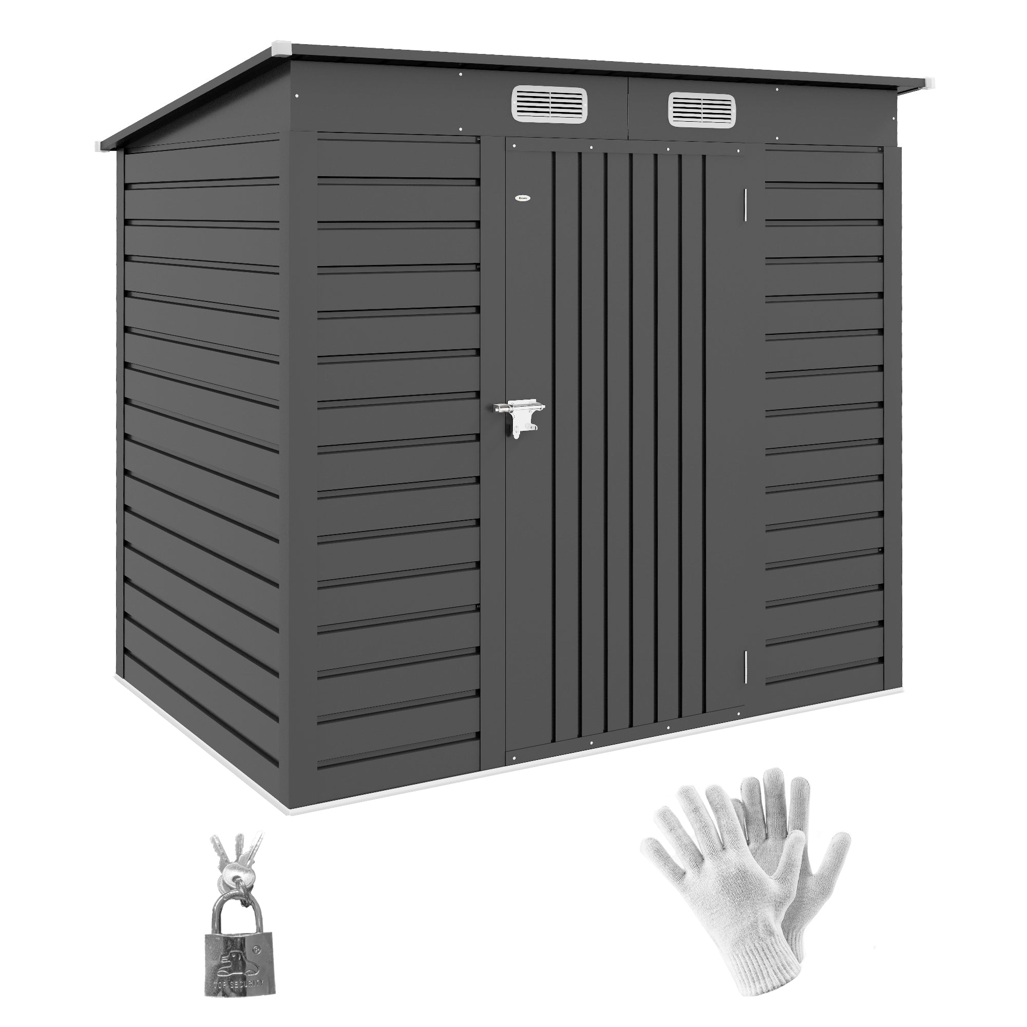 4 x 6ft Galvanised Metal Garden Shed, with Locking Door - Grey Outsunny