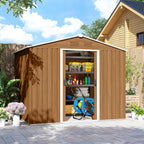 8x6 Metal Storage Shed Galvanised Steel Frame with Sloped Roof & Double Door for Homeowners, Brown Outsunny