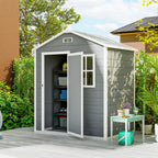 6 x 4ft Garden Shed, Plastic Shed with Floor, Window, Lockable Door and Vents, Wood Effect Resin Tool Shed for Outdoor, Grey Outsunny