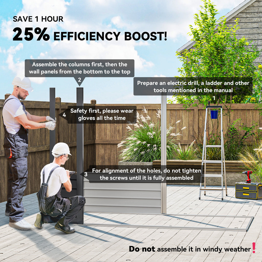 3.7 x 7.9ft Galvanised Steel Shed, with Latched Door and Padlock