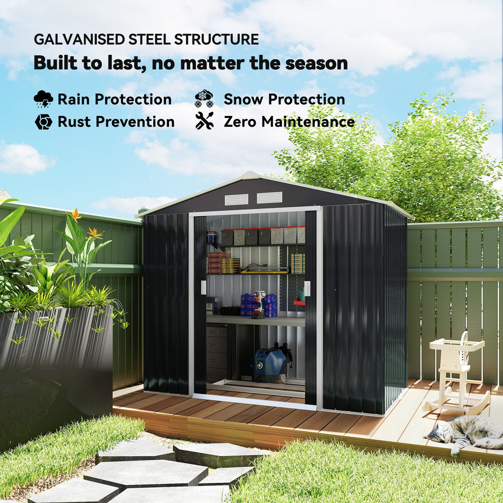 7 x 4ft Weatherproof Shed, Outdoor Bike Storage Shed with Ventilation Slots, Foundation Kit and Lockable Double Doors Outsunny