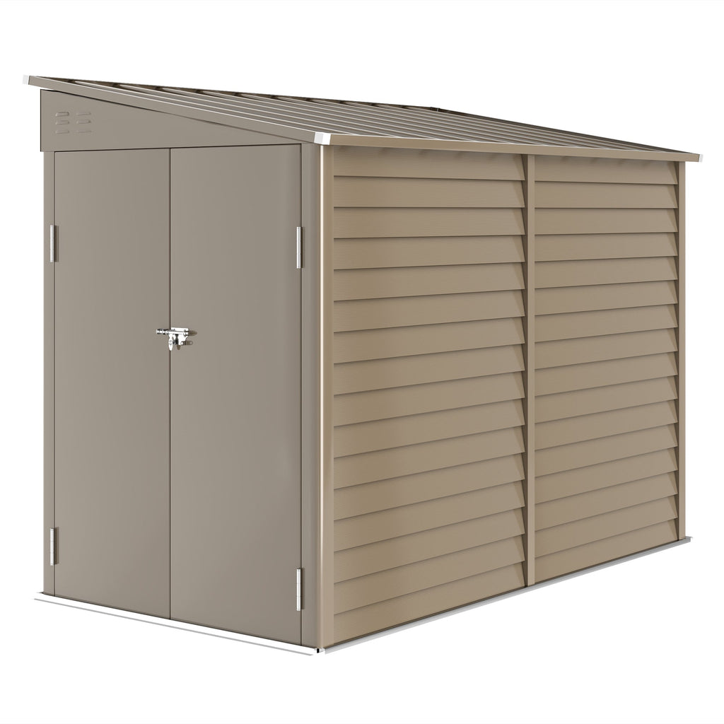 5 x 9ft Galvanised Metal Garden Shed with Foundation Kit, Outdoor Lean-to Shed, Tool Storage House with Lockable Doors, Gloves and 2 Air Vents for Patio Outsunny