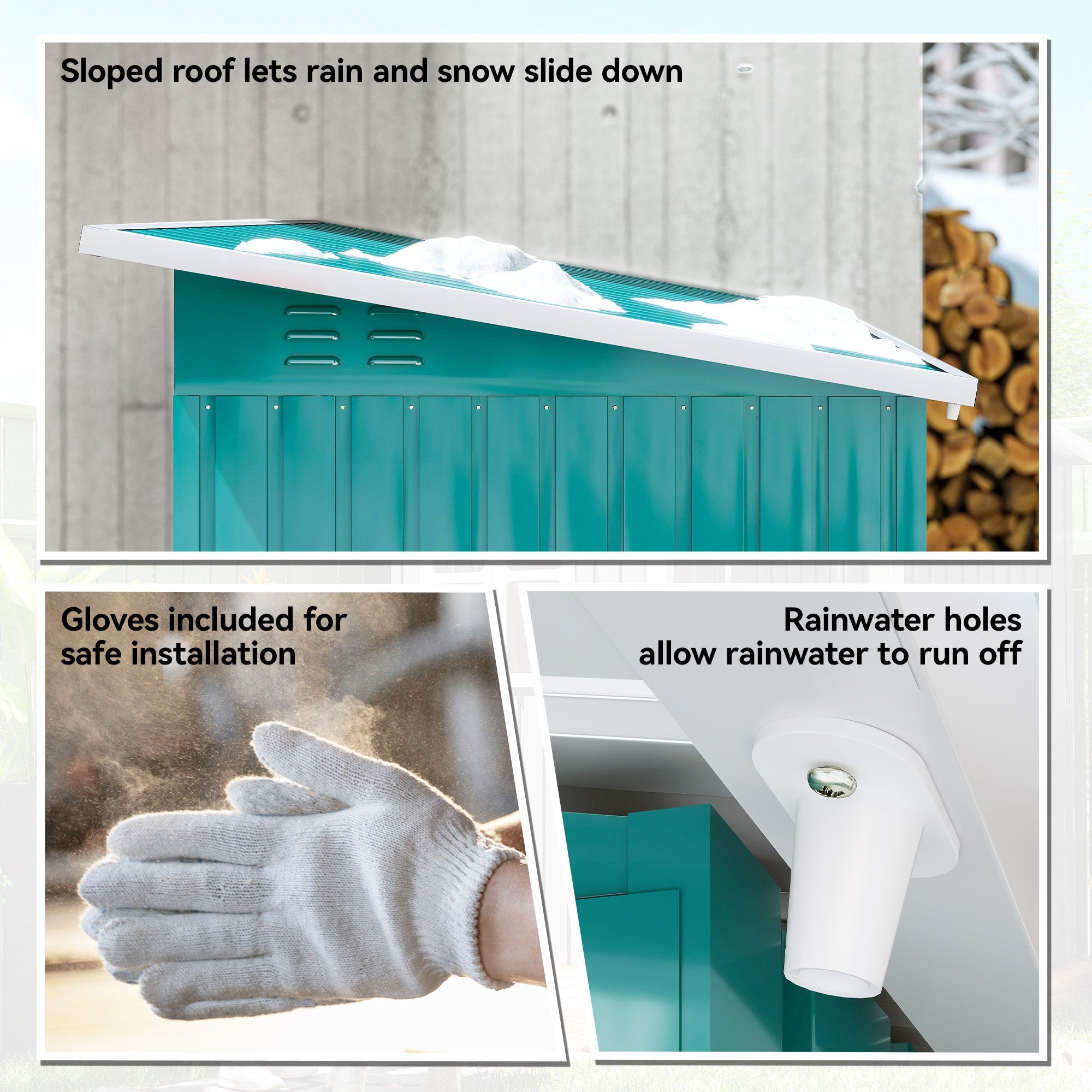 7 x 4ft Galvanised Steel Garden Shed, with Lock and Gloves Outsunny