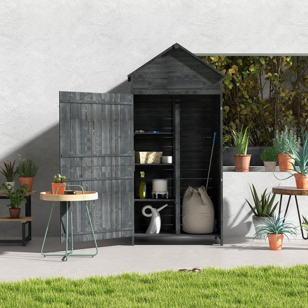 Garden Shed 4-Tier Wooden Garden Outdoor Shed 3 Shelves Utility Gardener Cabinet Lockable 2 Doors Outsunny