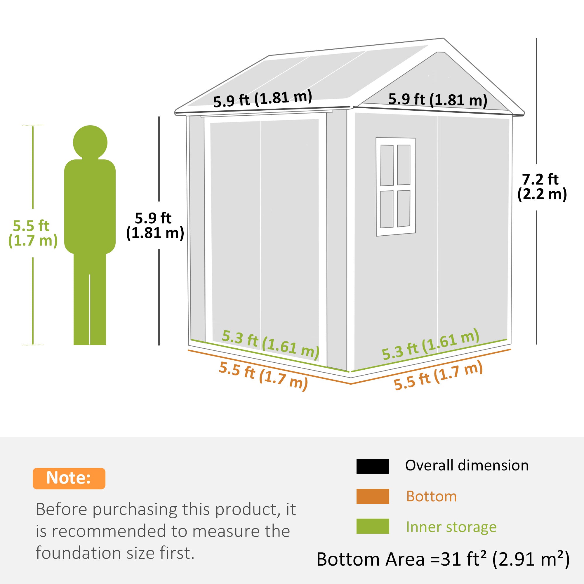 6 x 6ft Garden Shed with Floor, Window, Lockable Doors and Vents, Wood Effect Resin Tool Shed for Outdoor Patio, Grey Outsunny
