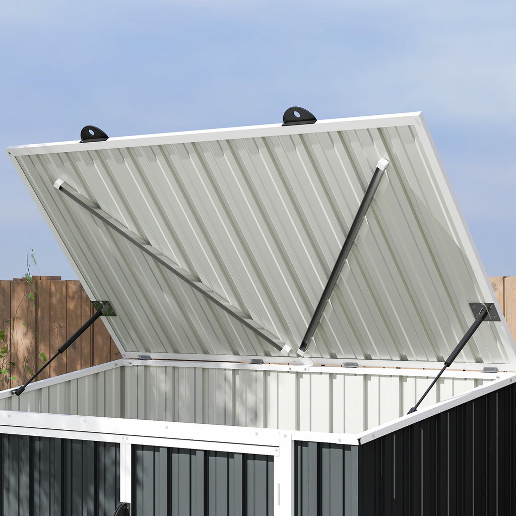 5ft x 3ft Garden 2-Bin Steel Storage Shed, Double Rubbish Storage Shed, Hide Dustbin w/ Locking Doors and Openable Lid Outsunny