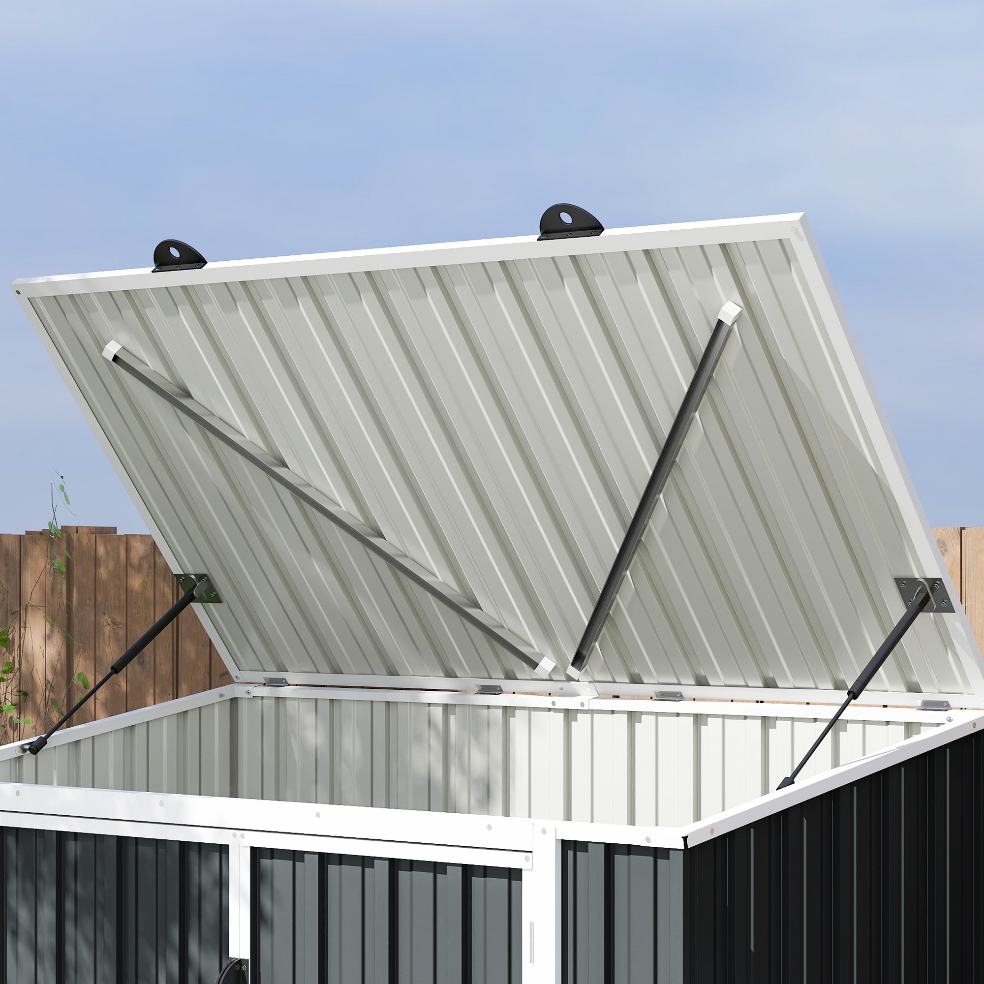 5ft x 3ft Garden 2-Bin Steel Storage Shed, Double Rubbish Storage Shed, Hide Dustbin w/ Locking Doors and Openable Lid Outsunny