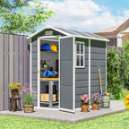 4 x 6ft Garden Shed, Plastic Shed with Floor, Window, Lockable Door and Vents, Resin Tool Shed for Outdoor Patio Storage, Zero Maintenance, Grey Outsunny