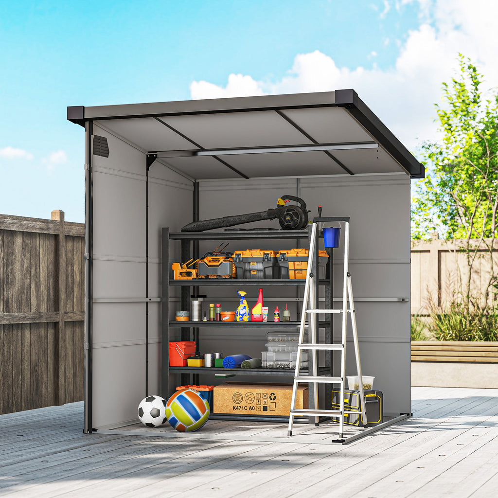 6 x 6ft Outdoor Storage Shed, Plastic Garden Shed with Windows and Air Vents, Outdoor Resin Tool Shed with Latch Doors for Garden, Deck Outsunny