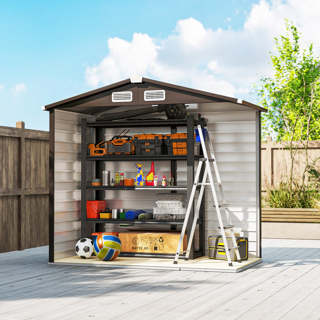 7 x 4ft Garden Shed, Easy to Assemble, Upgraded Galvanised Steel Frame with Foundation Kit, Double Doors with Lock, Outdoor Metal Shed with Vents and Gloves, Garden Storage Shed, Natural Outsunny
