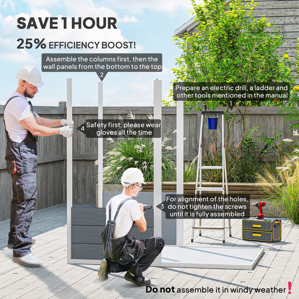 4 x 6ft Garden Shed, Plastic Shed with Floor, Window, Lockable Door and Vents, Resin Tool Shed for Outdoor Patio Storage, Zero Maintenance, Grey Outsunny