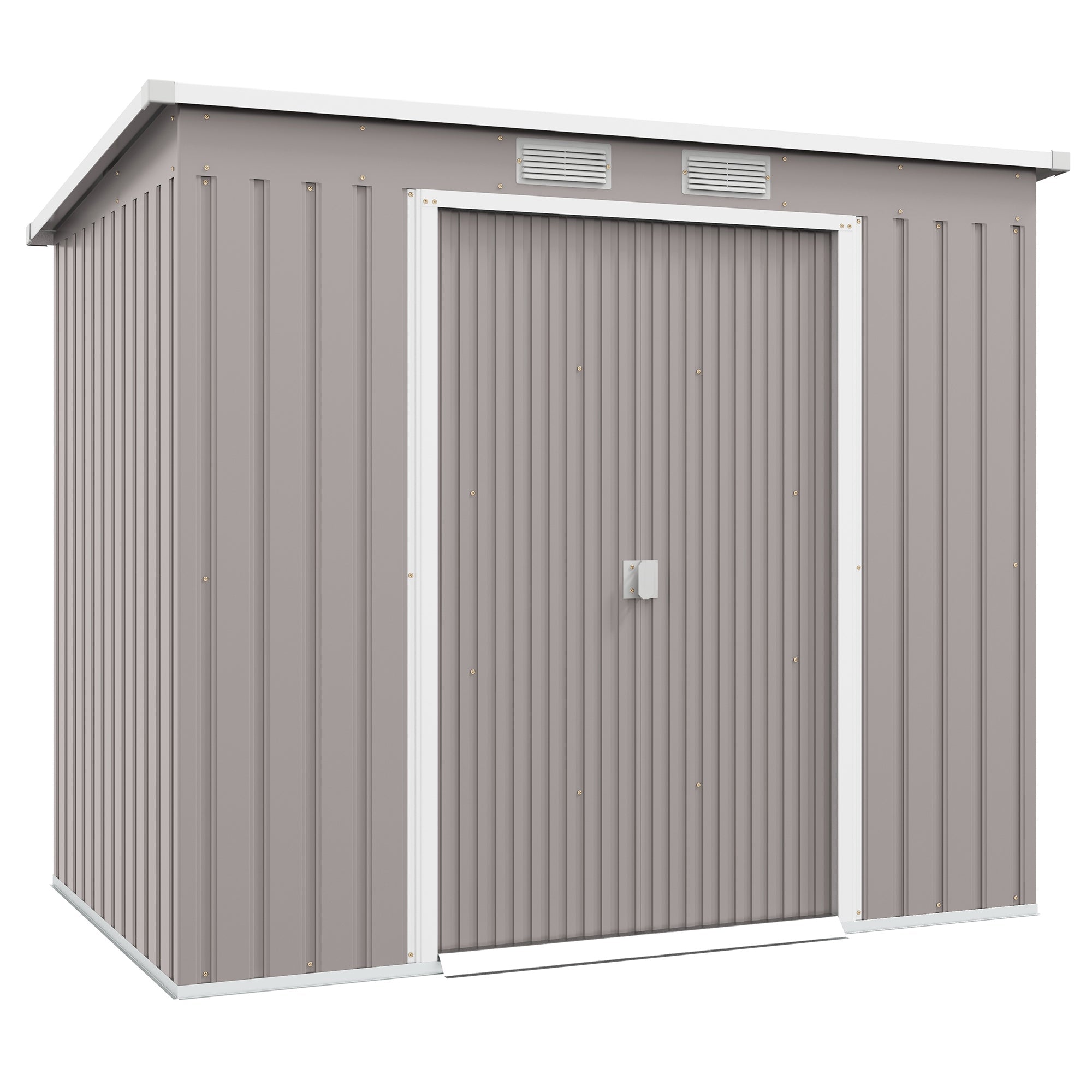 7 x 4 Garden Shed, Galvanised Steel, Metal Lean-to Tool Shed with Foundation Kit Outsunny