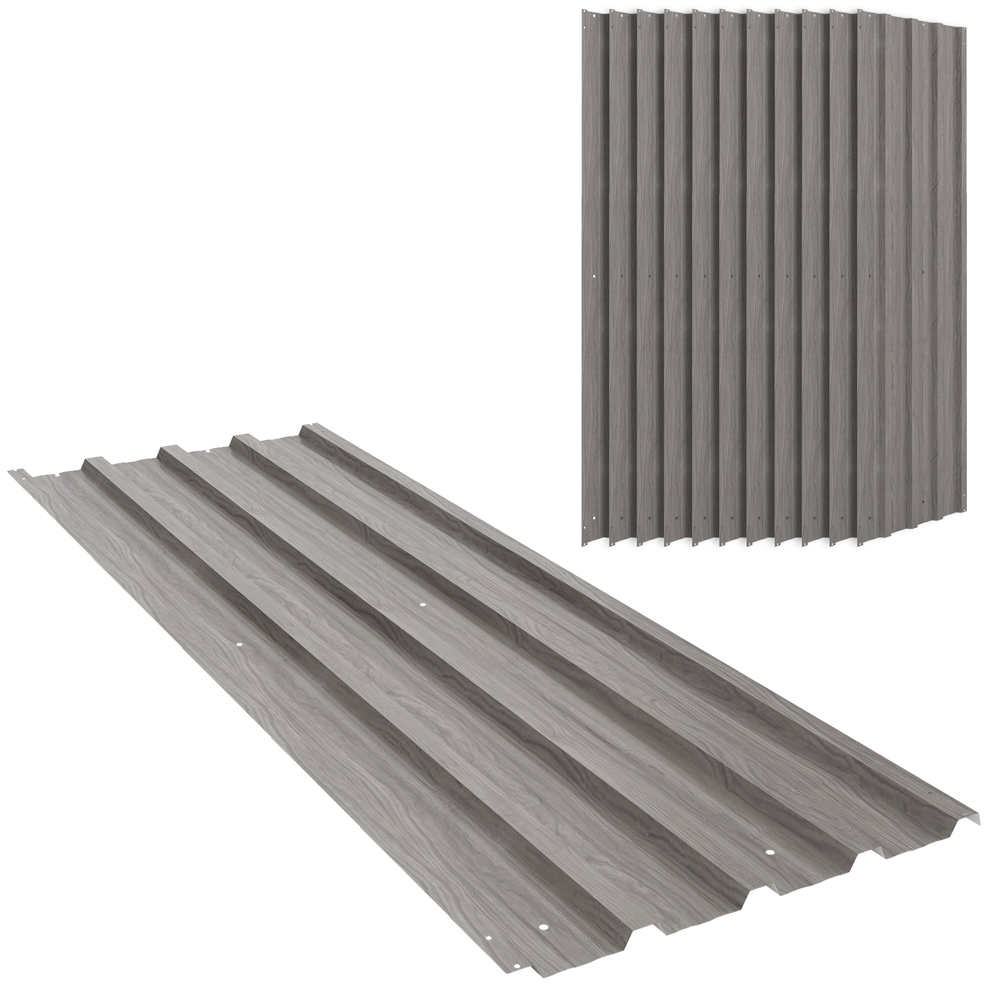 Set of 12 Corrugated Steel Roof Sheet Panels Wood Effect Outsunny