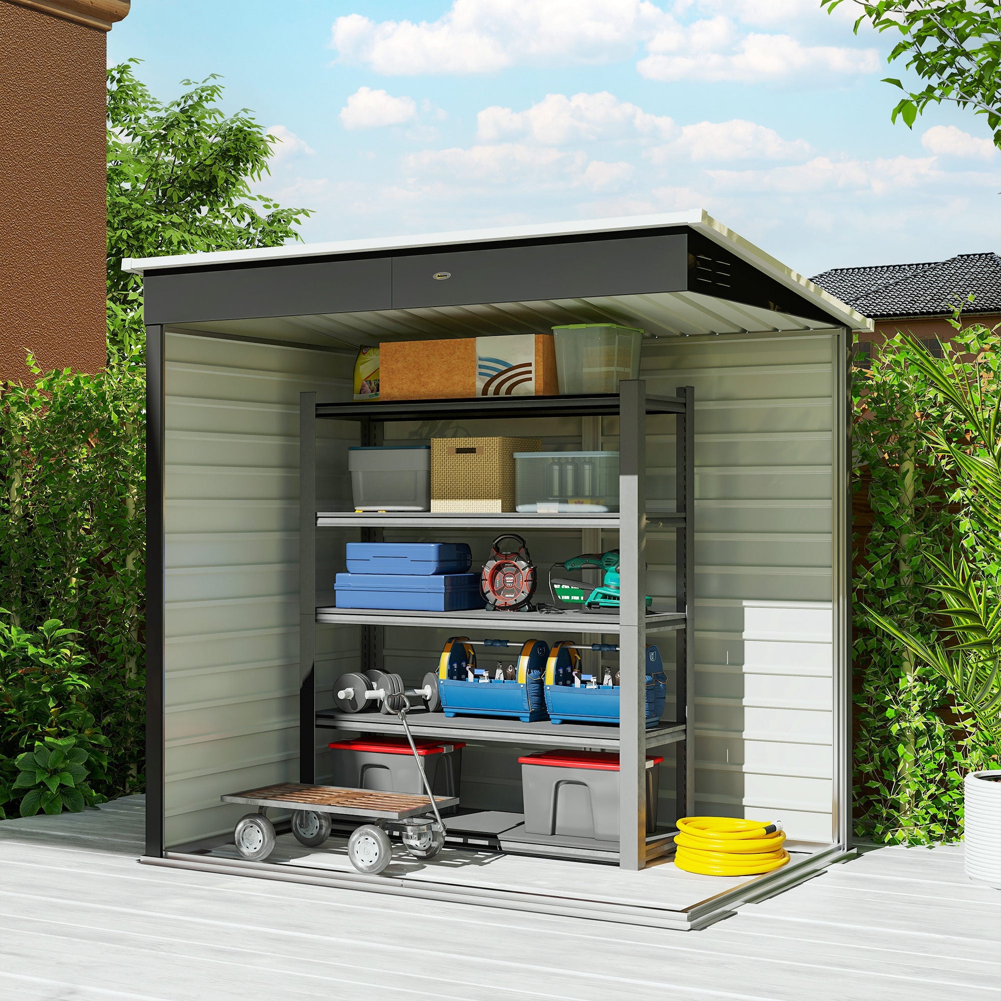 6 x 4ft Metal Garden Storage Shed, Outdoor Tool Storage Shed with Lockable Door and Gloves for Garden, Patio, Dark Grey Outsunny
