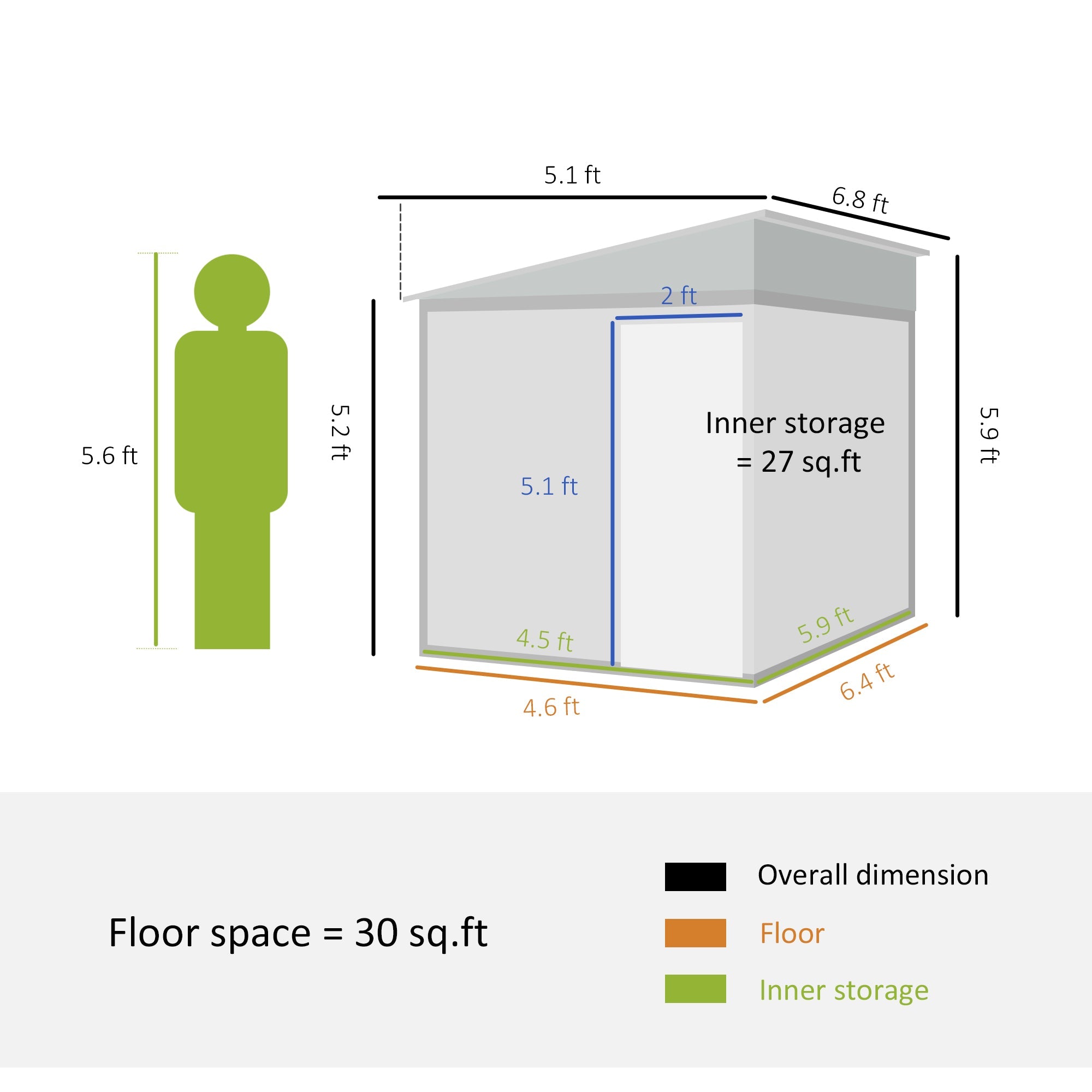 7 x 5ft Galvanised Metal Shed, with Sliding Door Outsunny