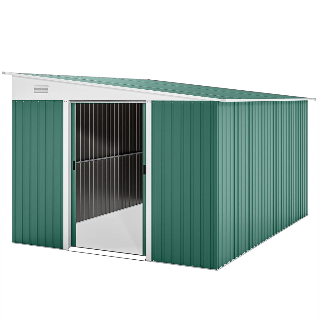 Garden Metal Storage Shed Outdoor Metal Tool House with Double Sliding Doors and 2 Air Vents, 11.3x9.2ft Outsunny