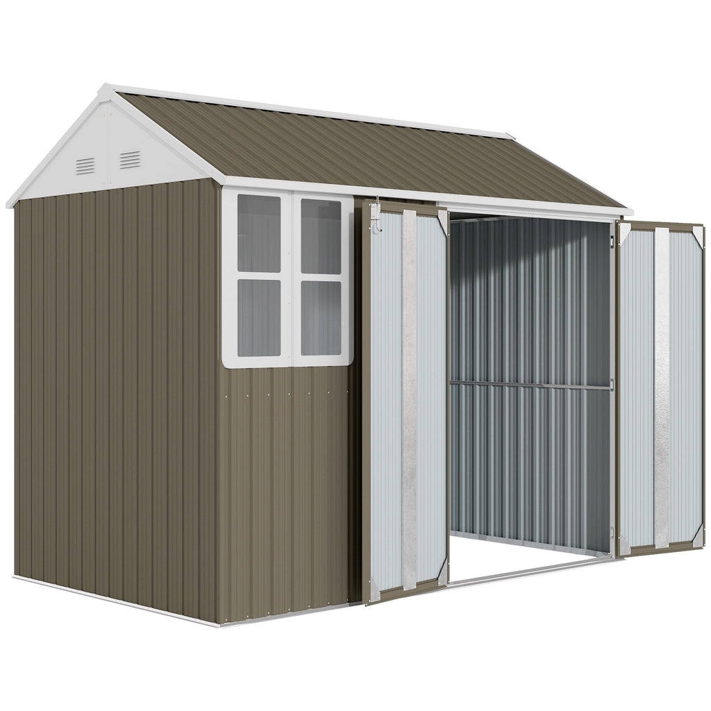 8 x 6 ft Galvanised Garden Shed, Outsoor Metal Storage Shed with Double Doors Window Air Vents for Patio, Lawn Outsunny