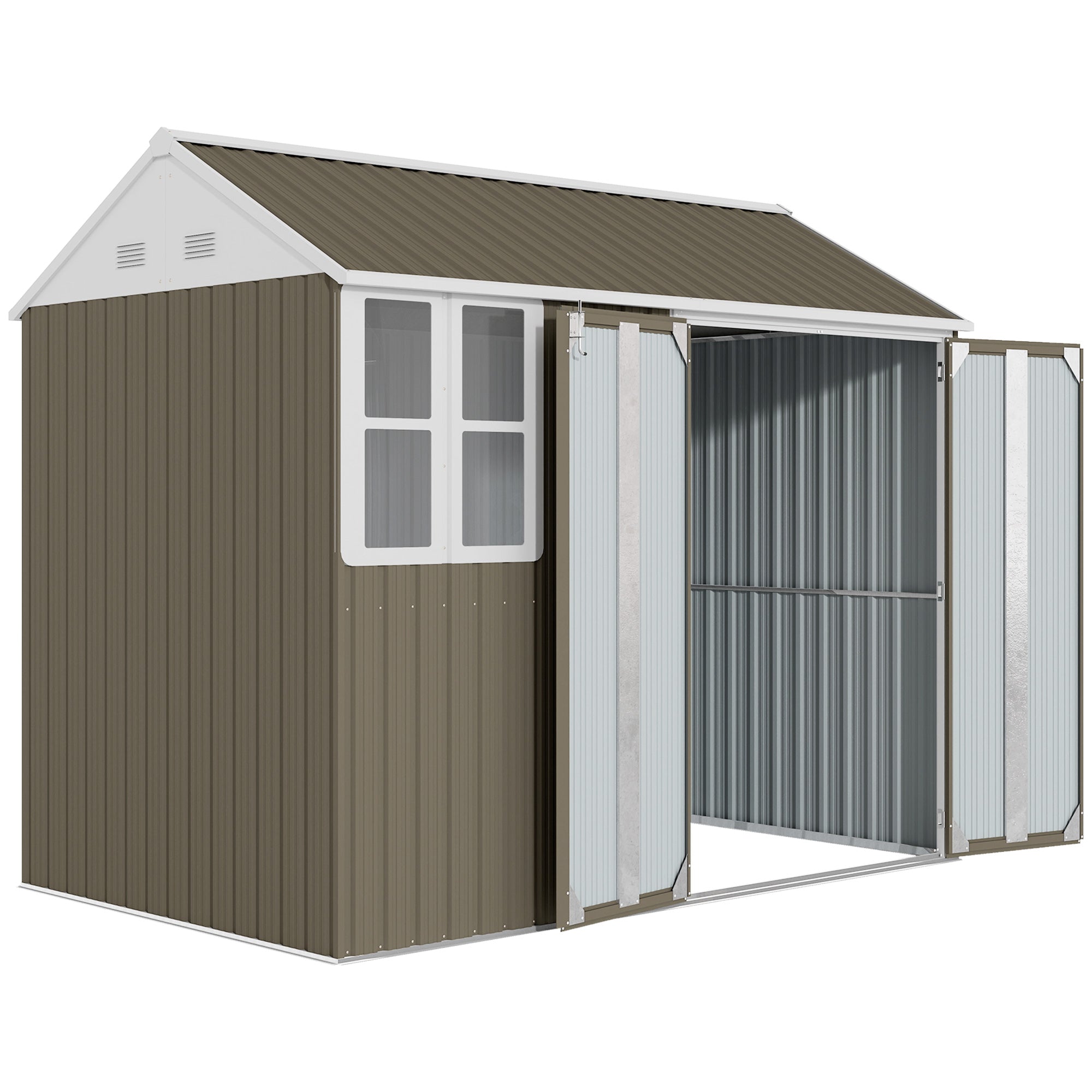 8 x 6 ft Galvanised Garden Shed, Outsoor Metal Storage Shed with Double Doors Window Air Vents for Patio, Lawn Outsunny