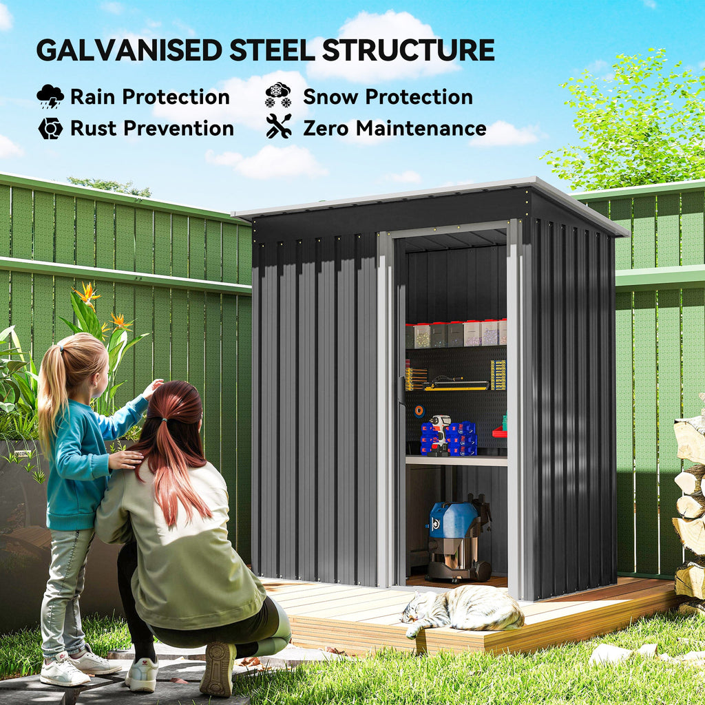5 x 3ft Garden Storage Shed with Sliding Door and Sloped Roof Outdoor Equipment Tool Outsunny