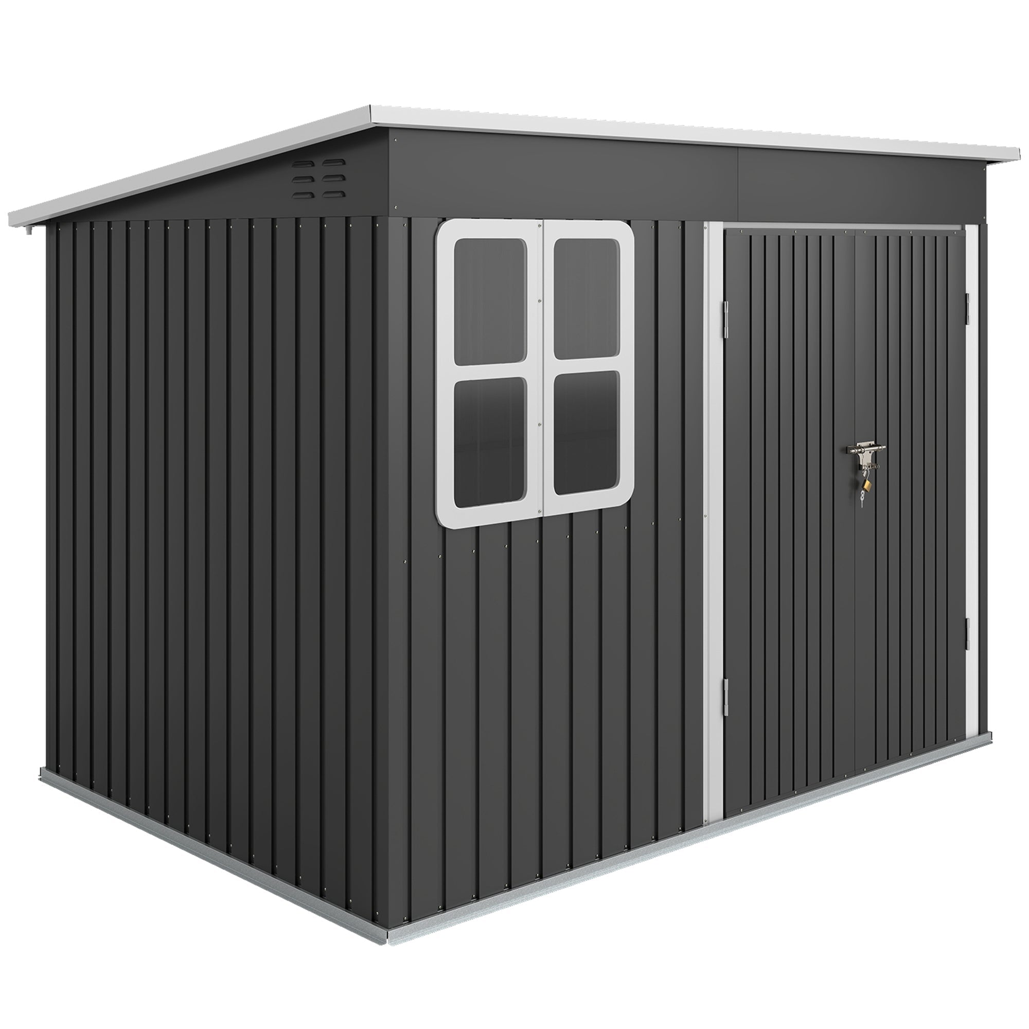 8.5 x 6ft Storage Shed Galvanised Steel Garden Shed, Metal Shed with Foundation Kit, Window, Lockable Wide Doors and Air Vents for Outdoor Patio Outsunny