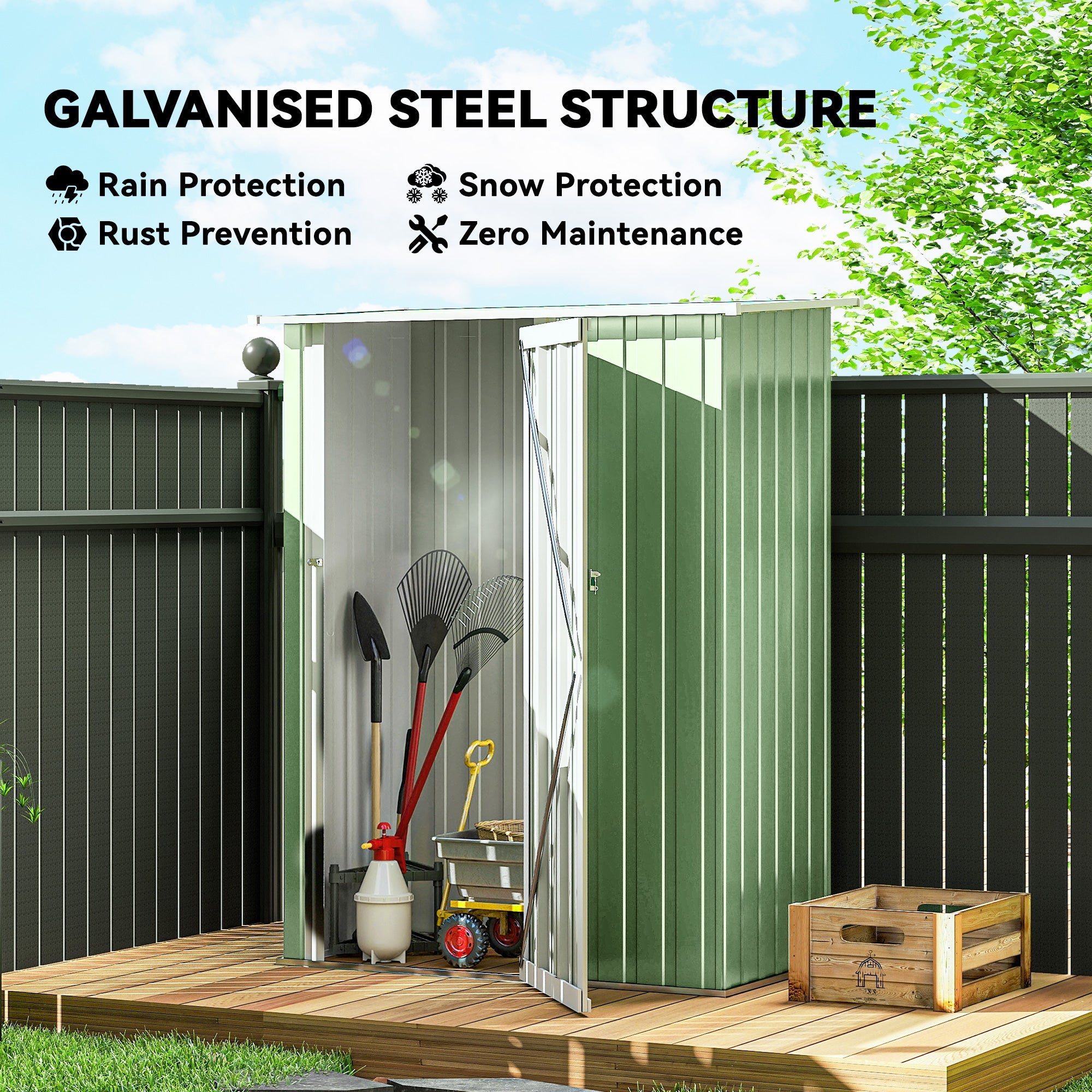5ft x 3ft Metal Garden Storage Shed, Outdoor Tool Shed with Sloped Roof, Lockable Door for Tools, Equipment Outsunny