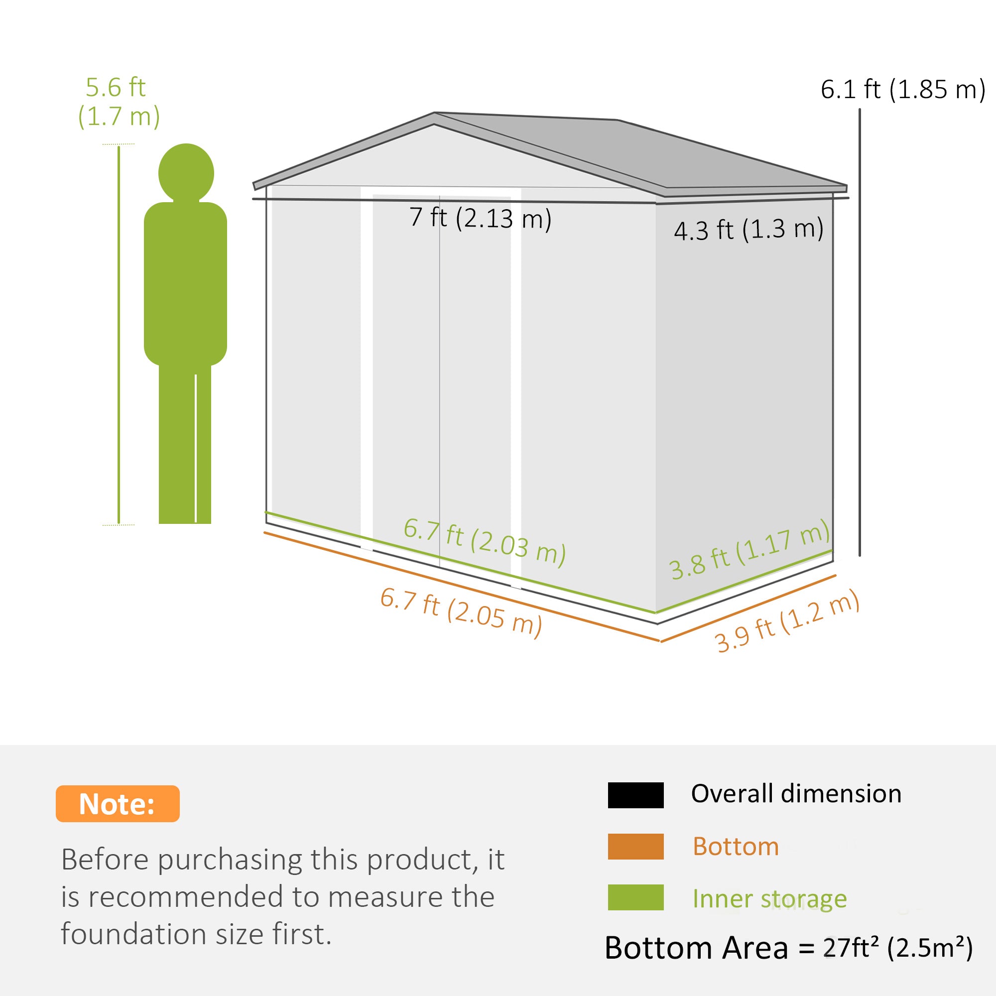 7ft x 4ft Lockable Garden Metal Storage Shed Storage Roofed Tool Metal Shed w/ Air Vents Steel Outsunny