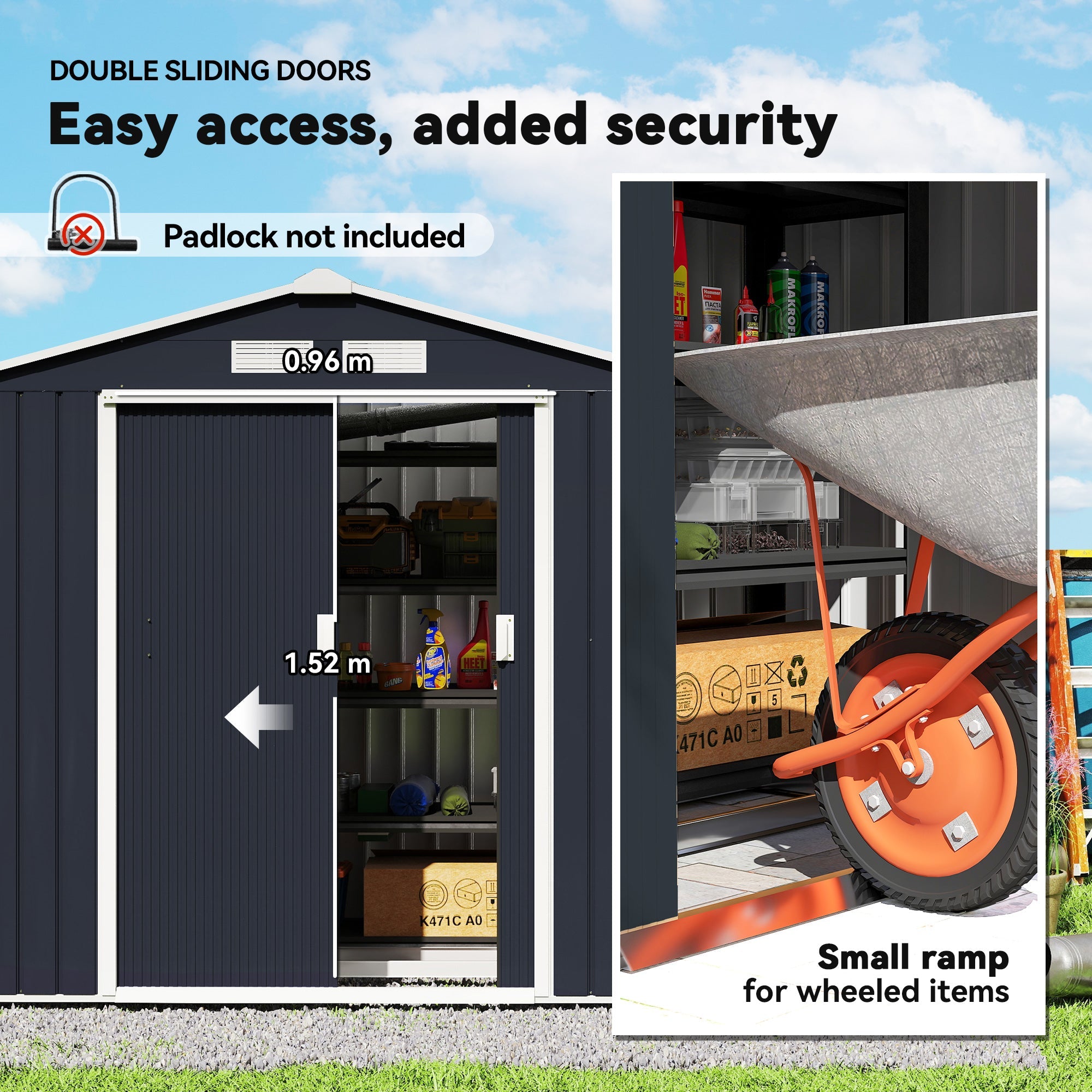 7 x 4ft Weatherproof Shed, Outdoor Bike Storage Shed with Ventilation Slots, Foundation Kit and Lockable Double Doors Outsunny