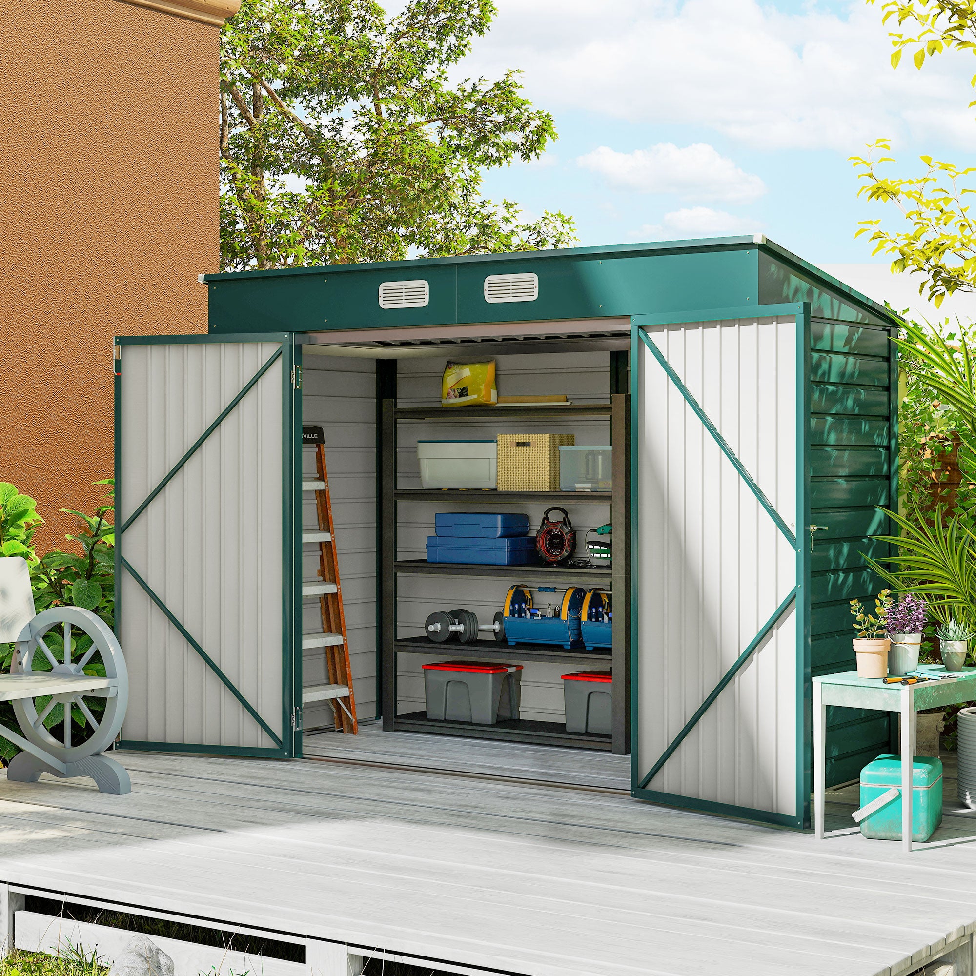 3.7 x 7.9ft Galvanised Steel Shed, with Latched Door and Padlock