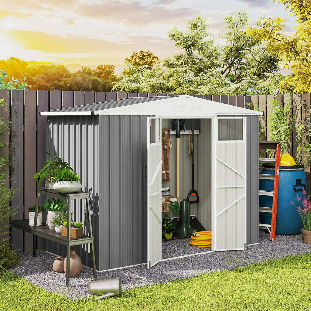 8 x 4 ft Metal Garden Shed, Garden Storage Shed with Window, 4 Vents and Lockable Door, Waterproof Galvanised Steel Tool Storage Shed Outsunny