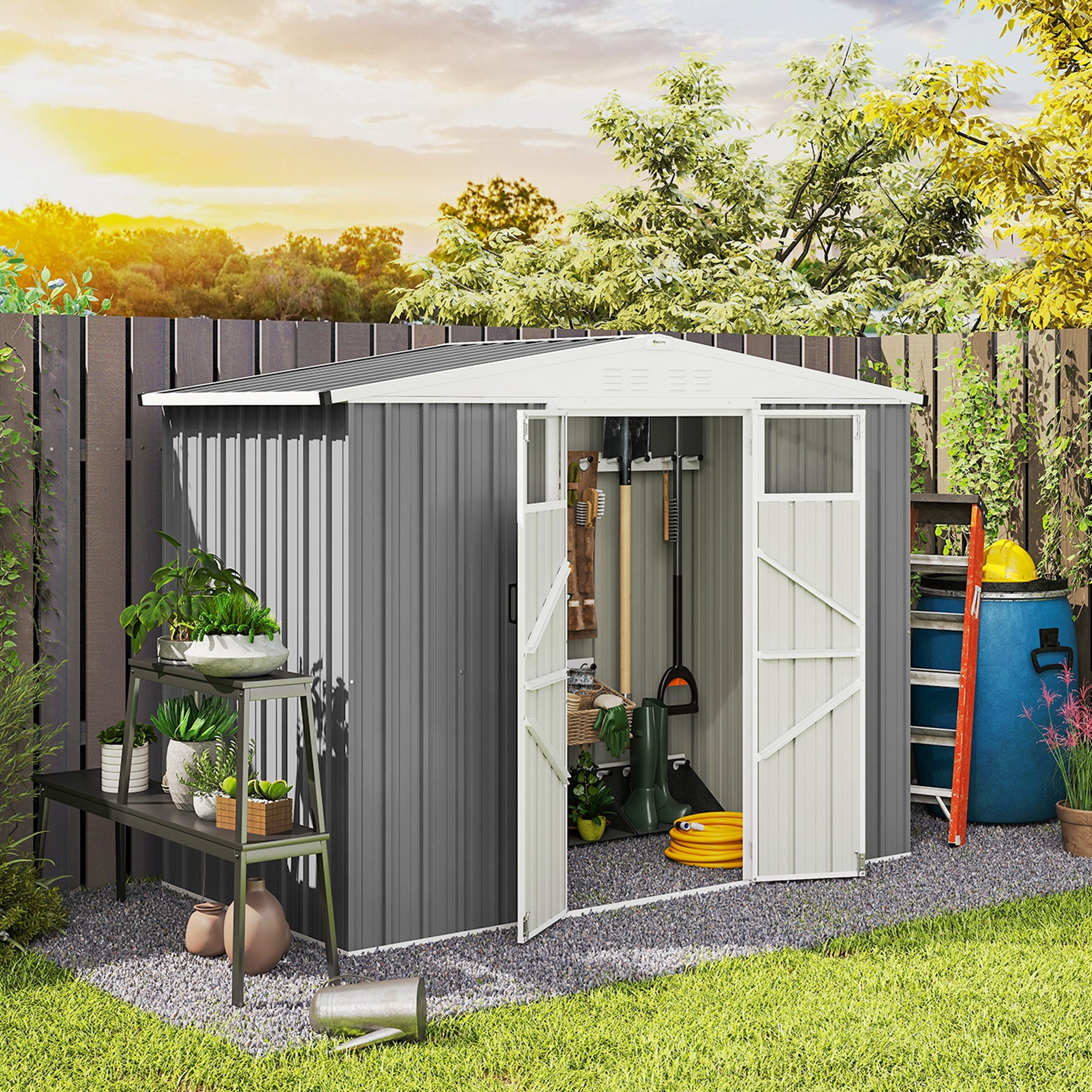 8 x 4 ft Metal Garden Shed, Garden Storage Shed with Window, 4 Vents and Lockable Door, Waterproof Galvanised Steel Tool Storage Shed Outsunny