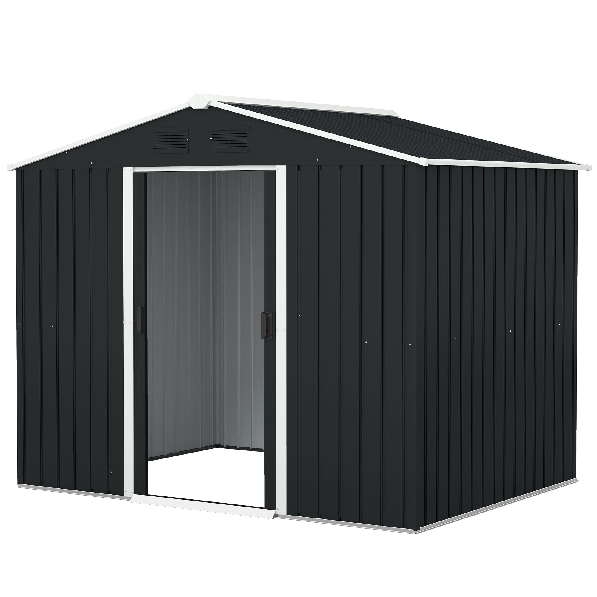 7.7 x 5.7ft Metal Garden Shed, Galvanised Outdoor Tool Storage House with Ventilation Slots and Sliding Doors Outsunny