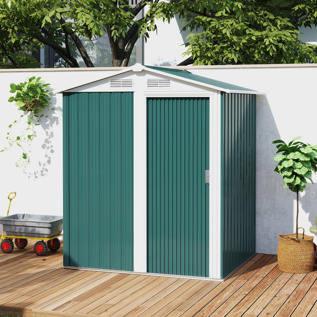 Garden Metal Tool Storage Shed with Sliding Door, Sloped Roof and Floor Foundation, 152 x 132 x 188cm Outsunny