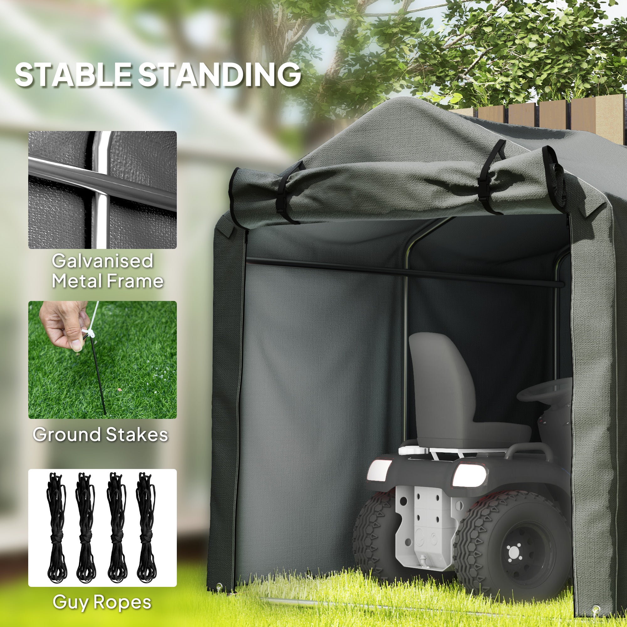 2.2 x 1.6 m Garden Storage Tent, Waterproof Anti-UV Bike Tent with Roll-up Zipper Door, Galvanised Outdoor Storage Shelter Carport for Bike, Motorbike, Garden Tools