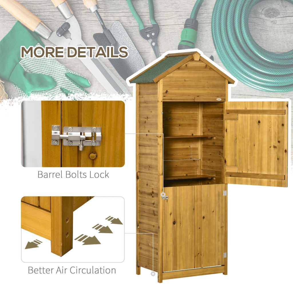 Wooden Garden Storage Shed Utility Gardener Cabinet w/ 3 Shelves and 2 Door, 191.5cm x 79cm x 49cm, Natural wood effect Outsunny