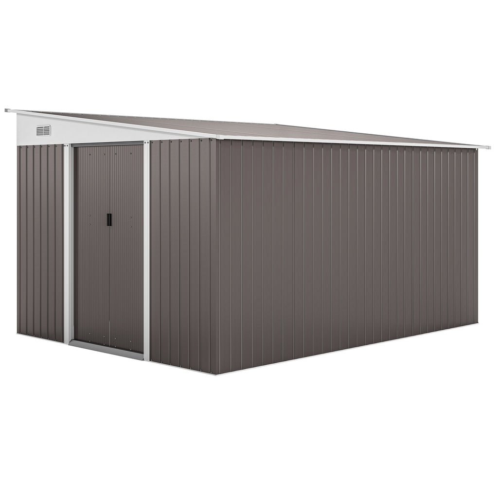 11.3 x 9.2ft Lean to Metal Garden Shed, Outdoor Galvanised Tool Storage House with Double Sliding Doors and 2 Air Vents