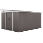 11.3 x 9.2ft Lean to Metal Garden Shed, Outdoor Galvanised Tool Storage House with Double Sliding Doors and 2 Air Vents